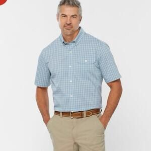 Duluth Trading Company Cotton Coolmax Blue Plaid Short Sleeve Button Down XL